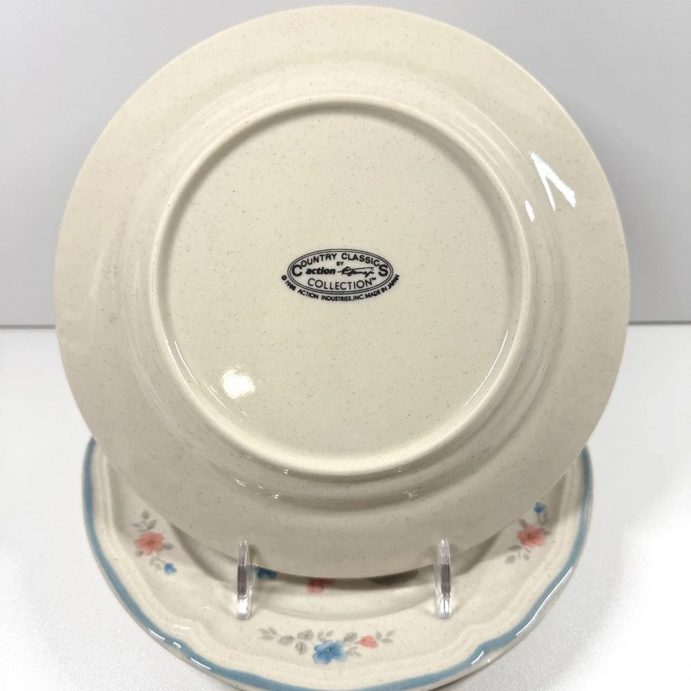 Vintage 1988 Country Classics Action Geese Stoneware Bowl & 4 Plates 5pc Set EUC